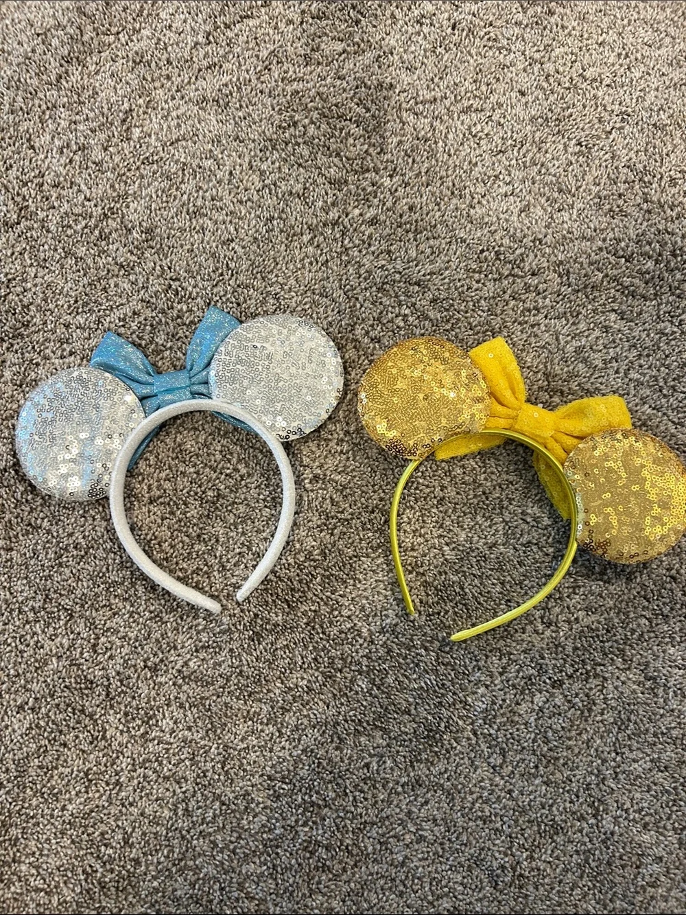 Sequin Minnie Ear Headbands - Blue Bow Cinderella & Yellow red Rose Belle